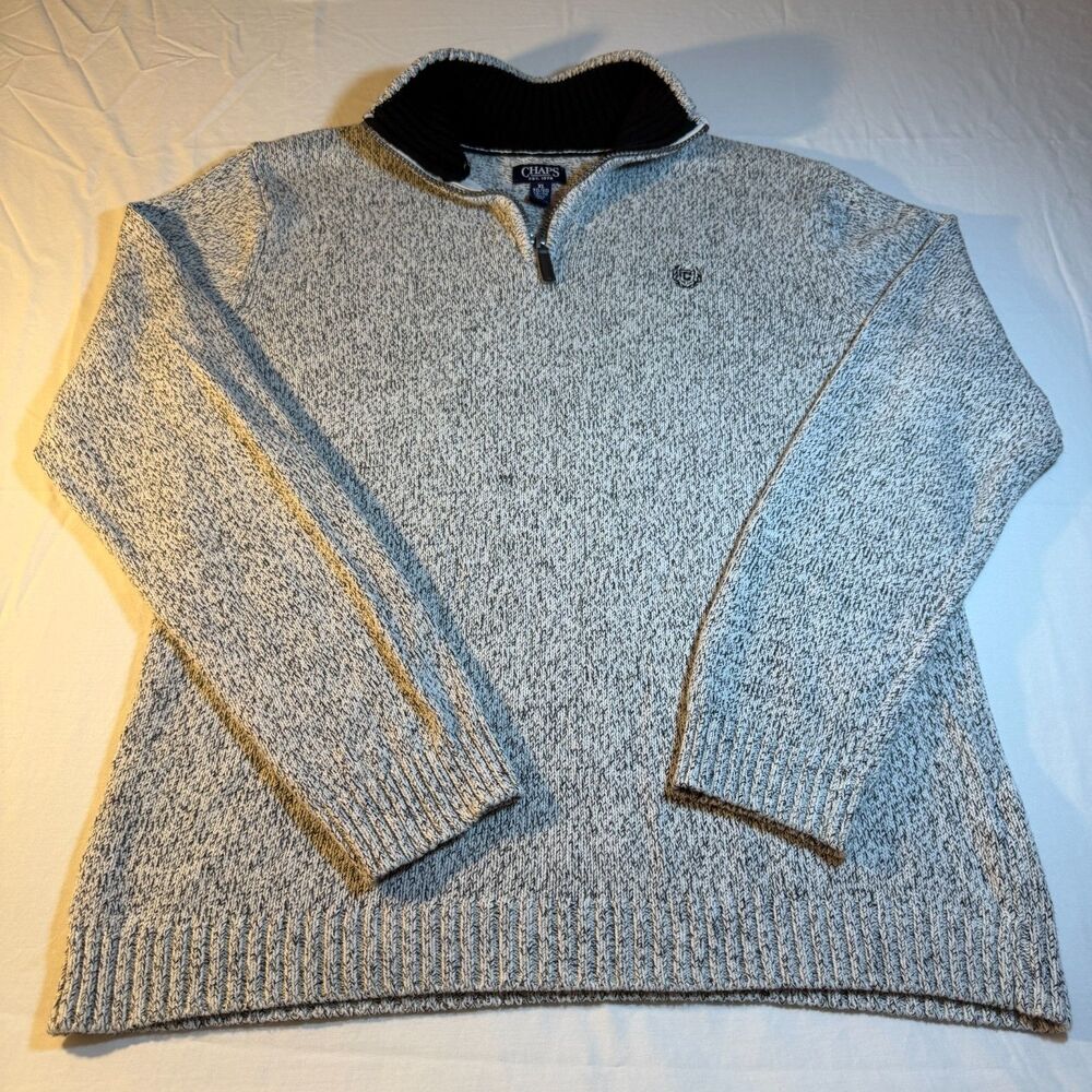 CHAPS XL 18/20 Mens Quarter Zip Pullover Sweater Gray Marled Knit Mock Neck Warm